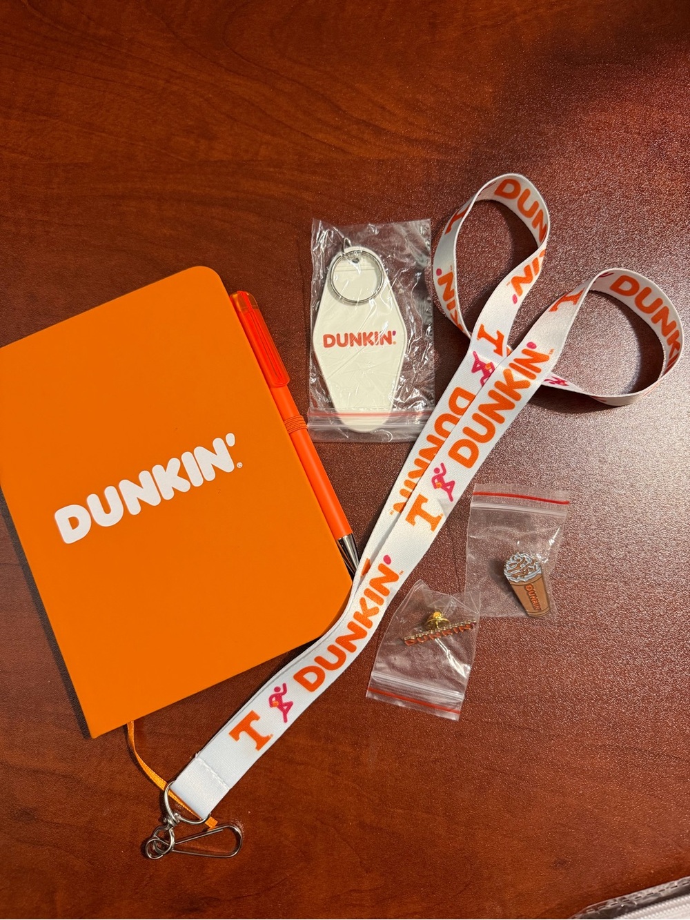 Rare Dunkin’ Merch Lot - Notebook Pen Combo, Keyring, Enamel Pins, Lanyard
